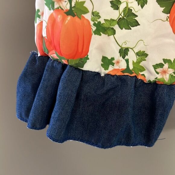 Pumpkin Girls Sleeveless Ruffles Pull-On Fall Pattern Overalls *see measurements - Picture 7 of 11